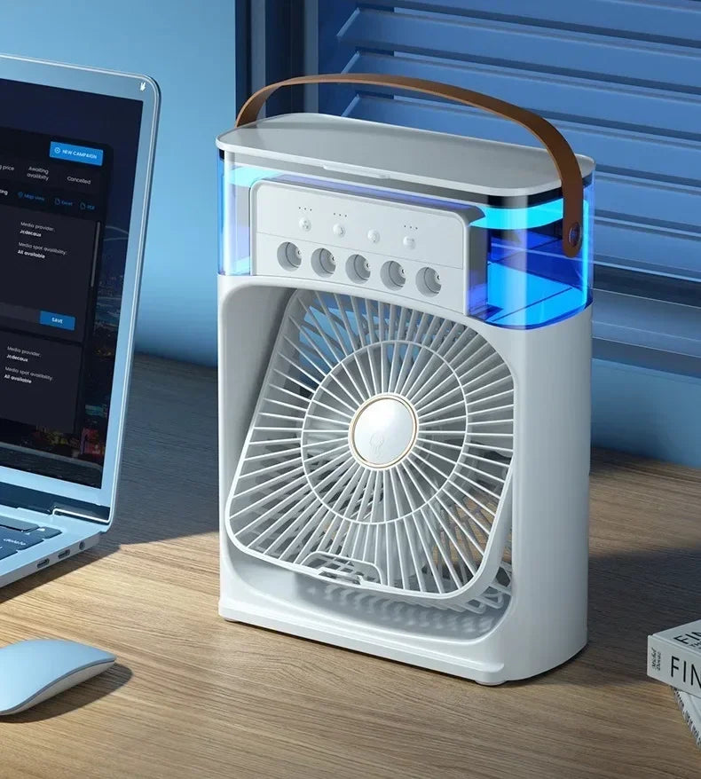 Portable 3-in-1 Air Cooler Fan with LED Light & Humidifier