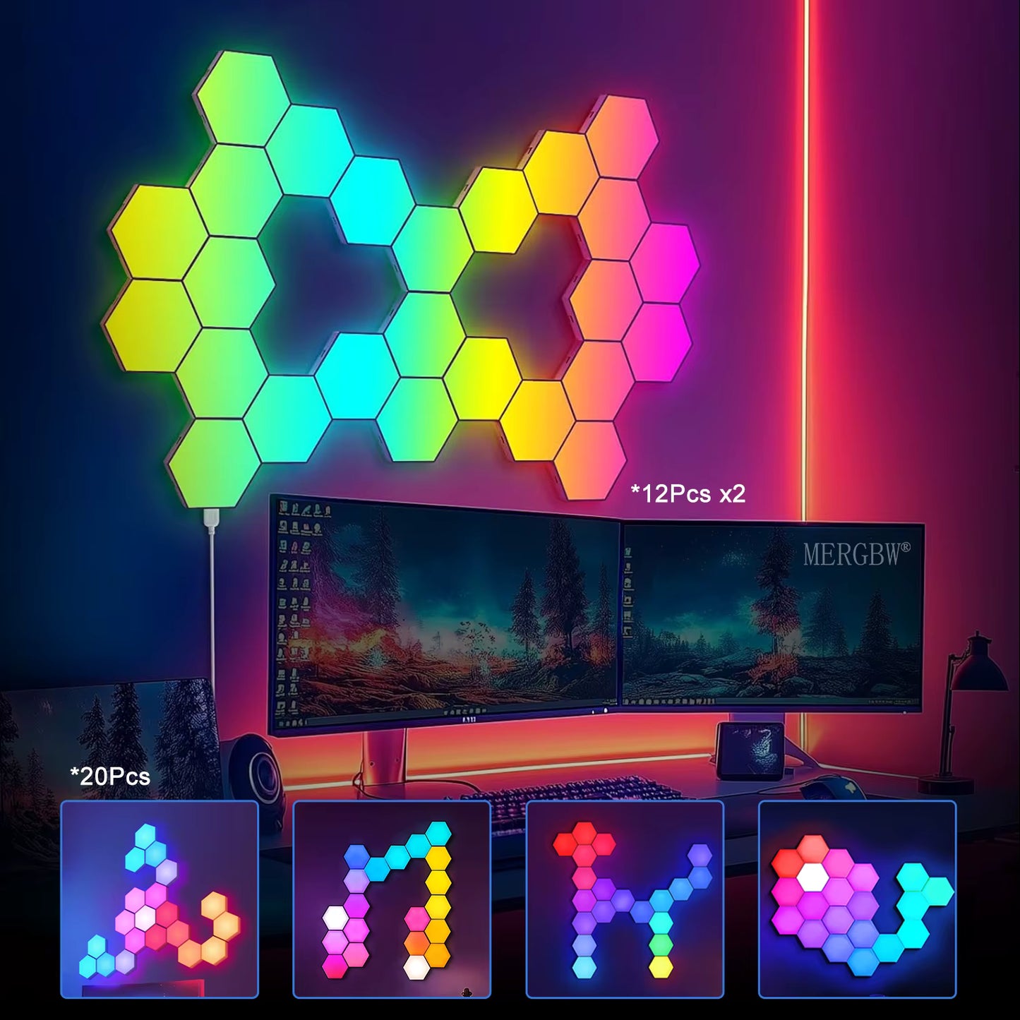 Hexagon Wall Light - RGB Modular LED Panels with Music Sync