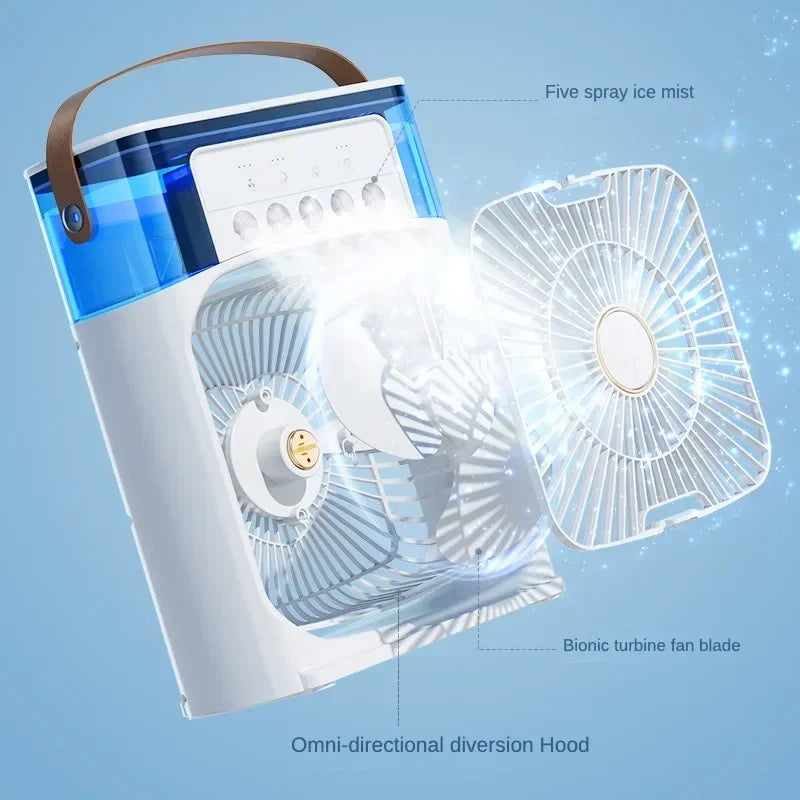 Portable 3-in-1 Air Cooler Fan with LED Light & Humidifier