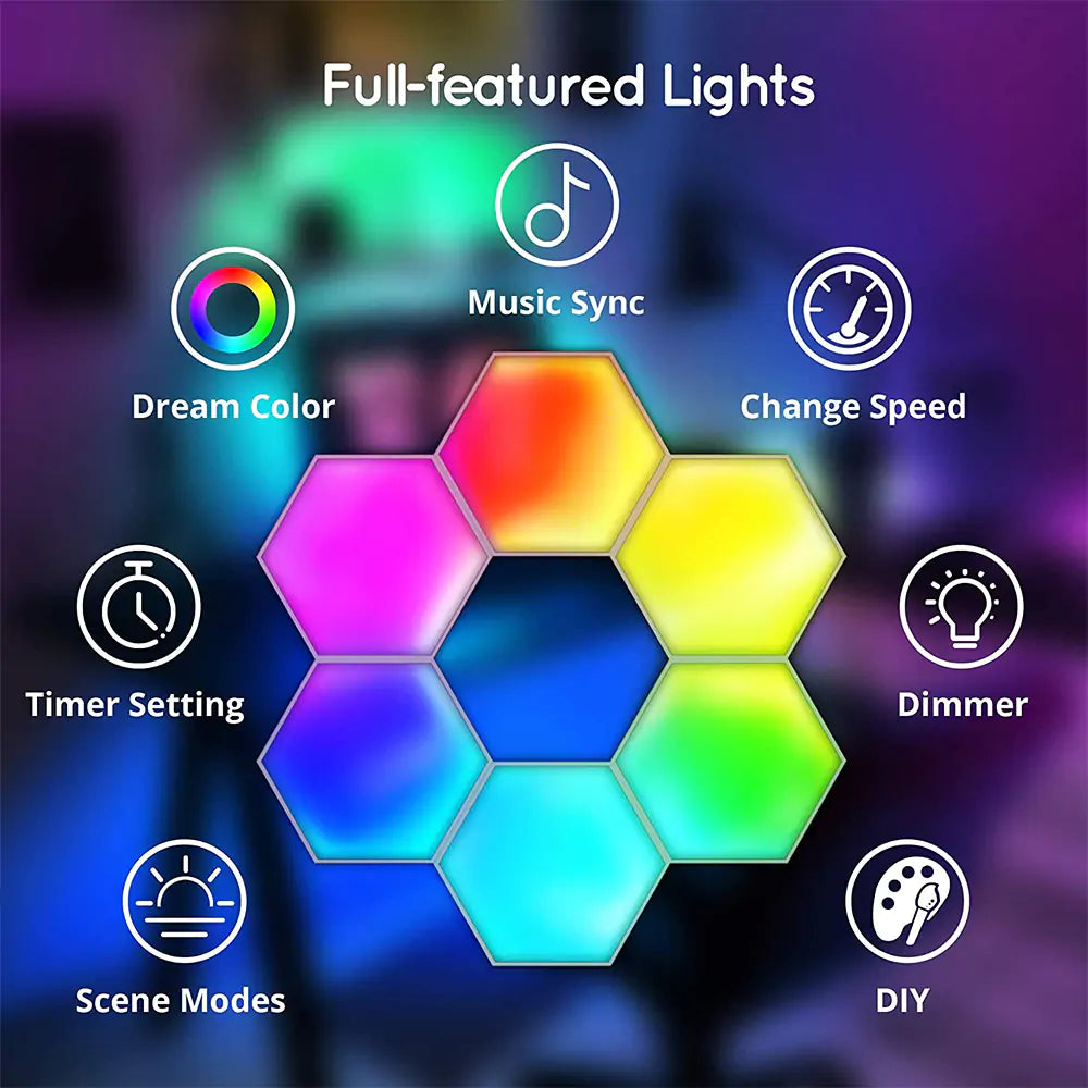 Hexagon Wall Light - RGB Modular LED Panels with Music Sync