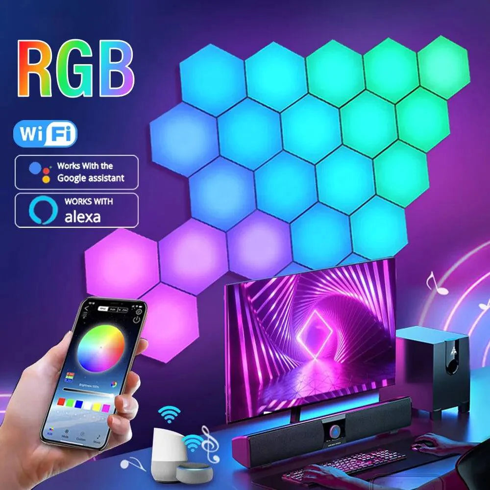 Hexagon Wall Light - RGB Modular LED Panels with Music Sync