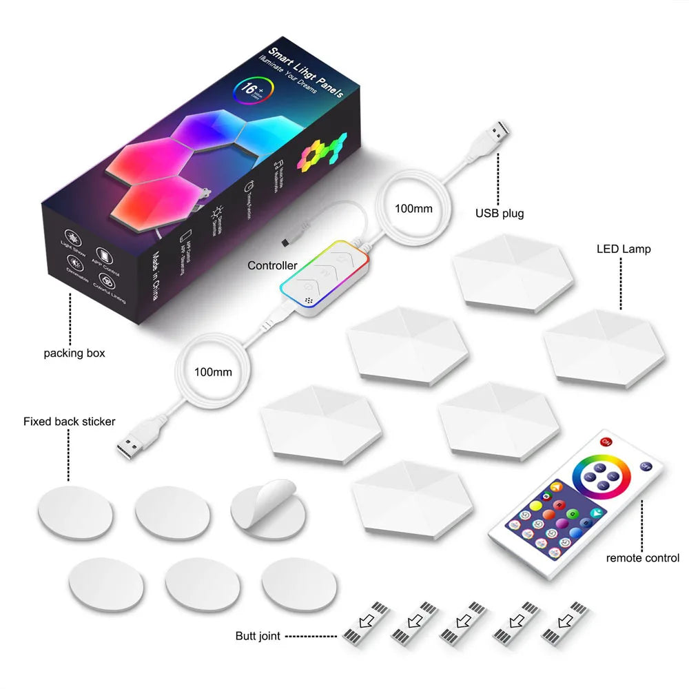 Hexagon Wall Light - RGB Modular LED Panels with Music Sync